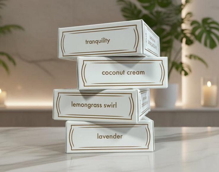 4 stacked boxes of soap